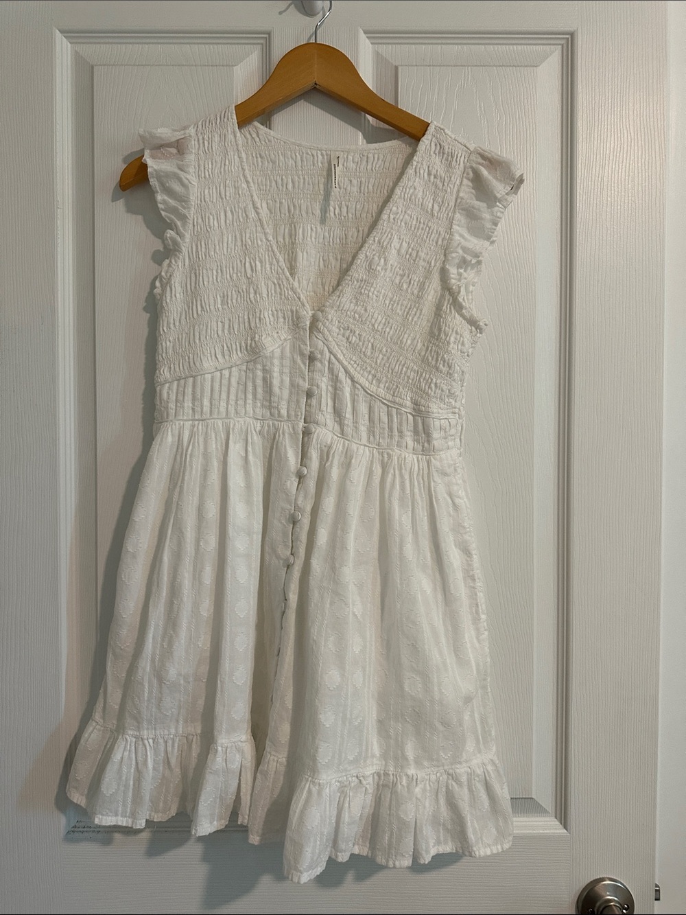 Anthropologie White Eyelet Ruffled Button-Front Dress